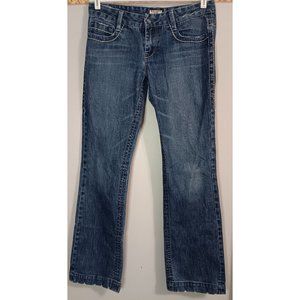 Kali 11/32 Dark Wash Mid Rise Straight Boot Cut Boho Rock Stretch Denim Jeans